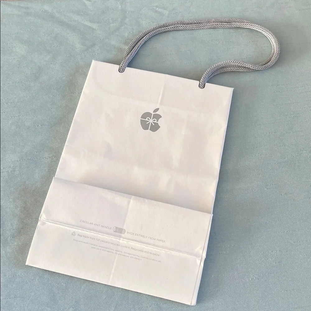 Genuine Small Apple White Store Paper Bag with Rope Gray Handles